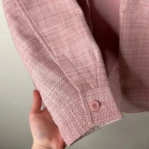Aritzia Babaton Women's Shacket Joan Shirt Jacket Oversized Tweed Pink Plaid - Picture 7 of 16